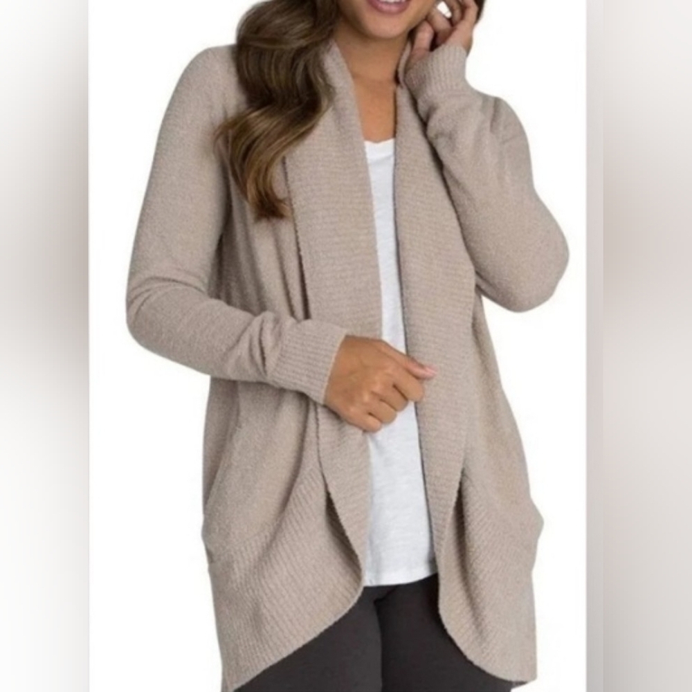Barefoot Dreams Cozy Chic Lite Circle Cardi In Taupe Size Medium. - Picture 4 of 14